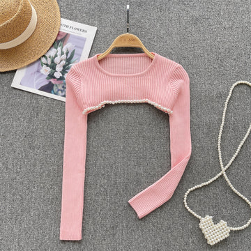 Getadme Elegant Sweet Long Sleeve Hollow Out Knit Pullover Korean Fashion Casual Sweater Autumn Winter Women Knitwear Crop Tops